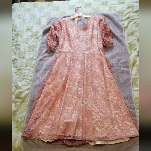 Women's Antique Vintage 1940s formal/cocktail dress, Charles Berg, Dusty Rose - Picture 4 of 12